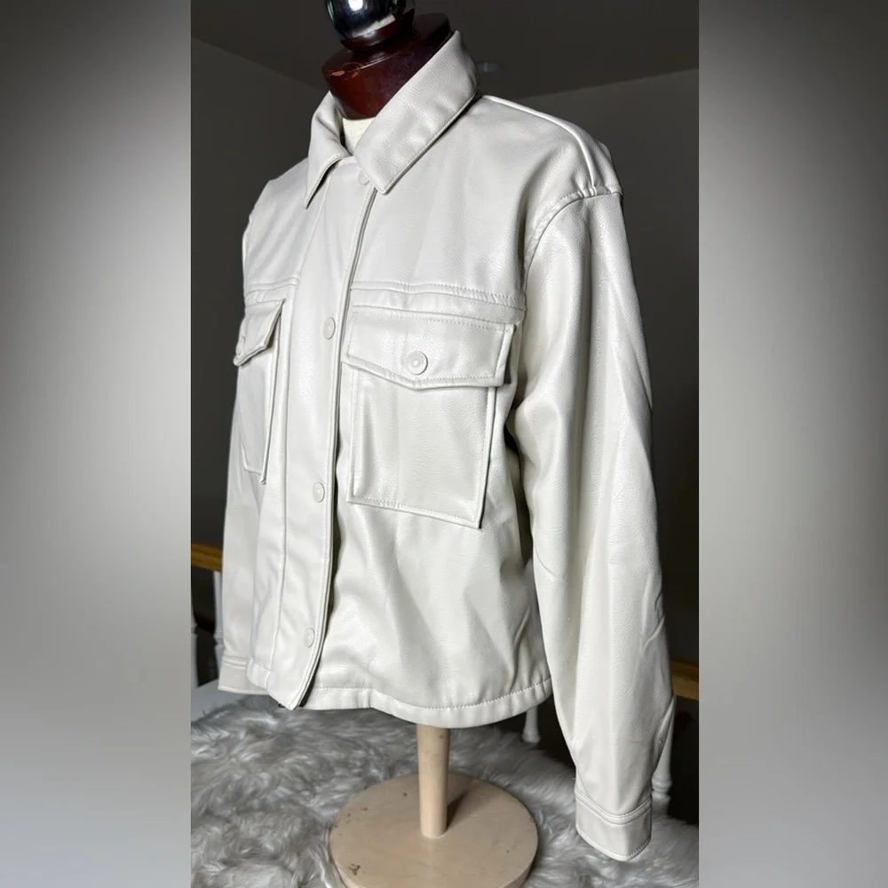 H&M Cream Faux Leather Jacket Size Small EUC - Picture 2 of 6